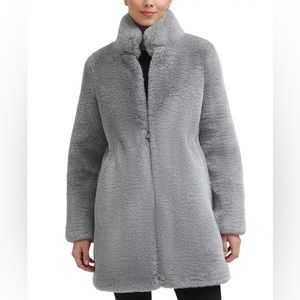 Calvin Klein gray faux fur coat XS